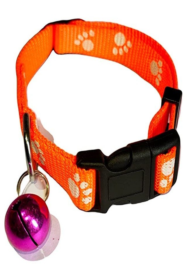 Pups&Pets طوق لطيف قابل للتعديل من النايلون بتصميم طبعة مخلب، مقاس 15 مم، مزود بمشبك سهل الاستخدام وجرس للقطط والكلاب - (برتقالي) - Image 1